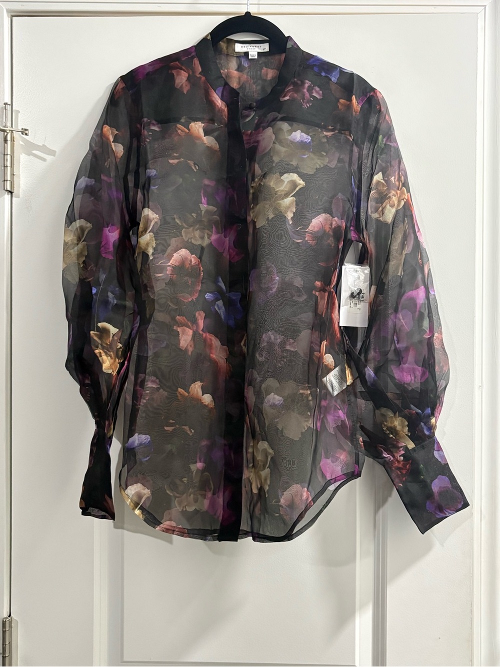 Equipment NWT Boleyn Floral Sheer Silk Blouse S Tru Black Multi Oversized $300